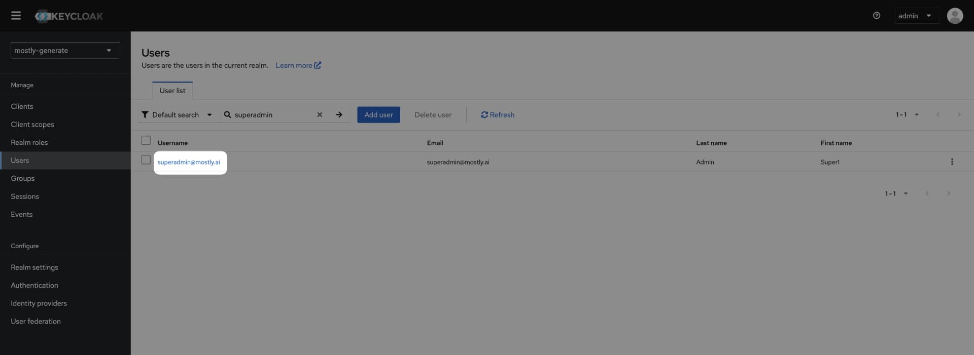 Superadmin users list