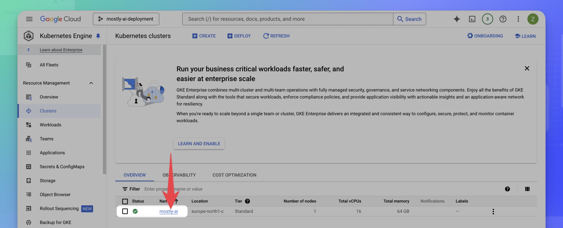 Google Cloud GKE - Open cluster